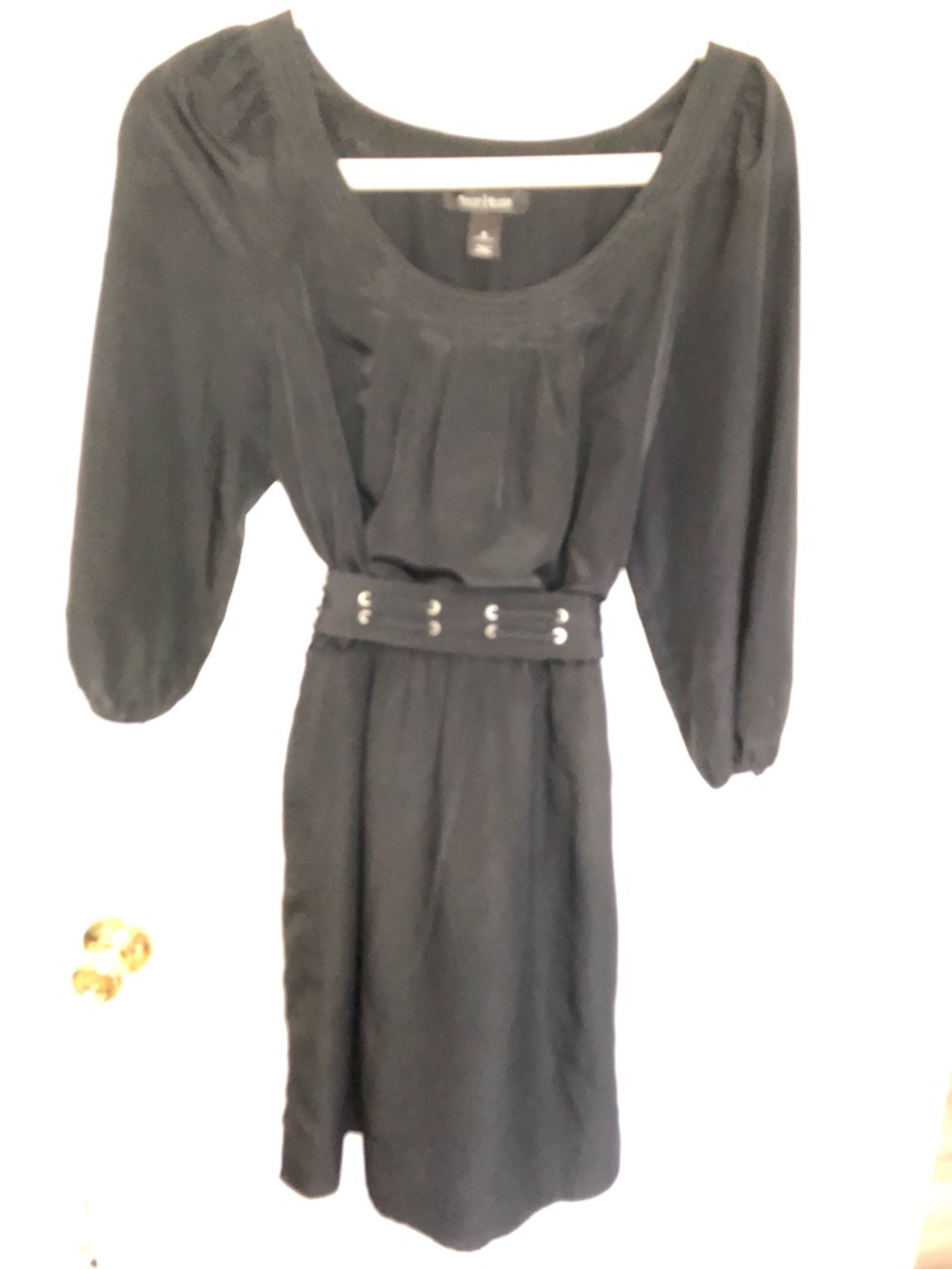 White House Black Market Black Long-Sleeve Belted Dress